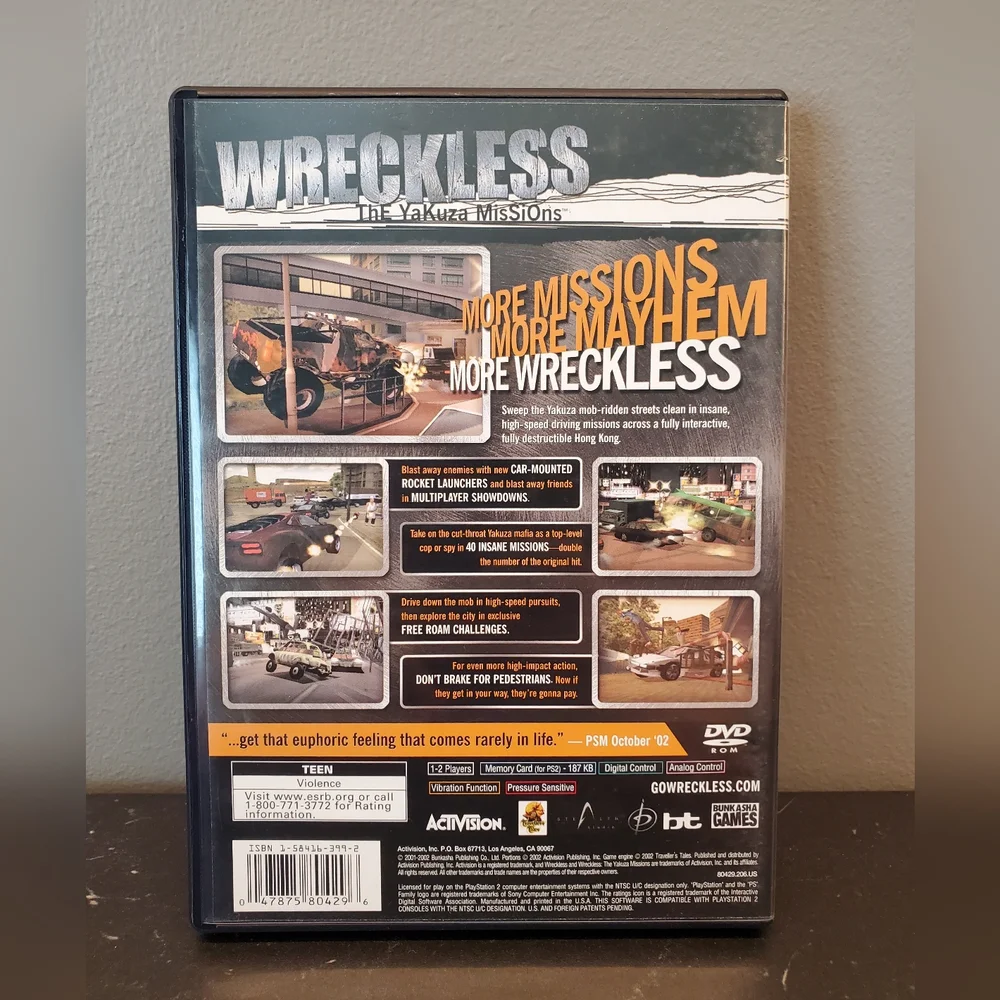 Wreckless: The Yakuza Missions Playstation 2.